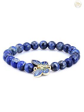 18K Gold Plated Sterling Silver Cloisonne Enamel Butterfly Beaded Bracelet